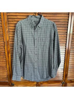 GEORGE Men's Casual Button Down Flannel Shirt - Gray Plaid- Size Medium (38-40)